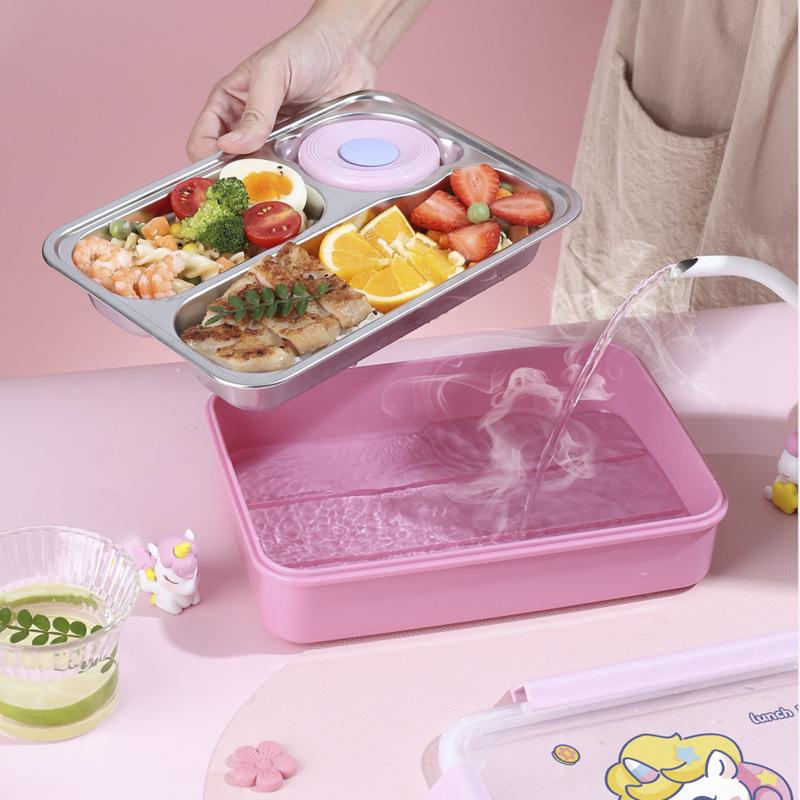 Creative Cartoon Portable Insulated Bento Lunch Box for Students - Reusable and Compartmentalized, 304 Stainless Steel.