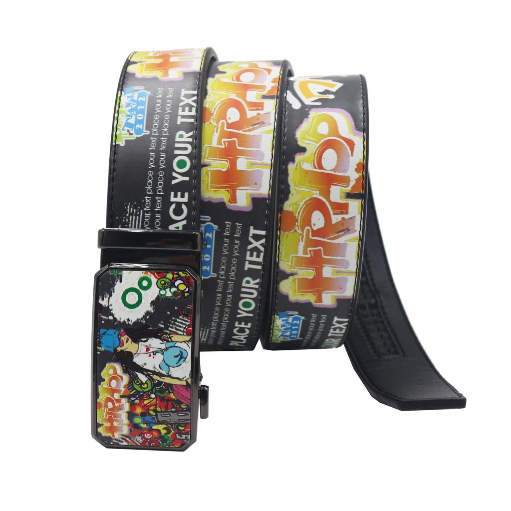 New Casual Automatic Buckle Printed Graffiti Casual Versatile Personalized Belt Belt European and American Versatile