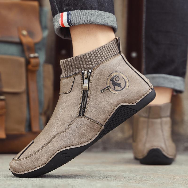 Leather Fashion Men High Top Shoes 2024 Mens Slip On Ankle Boots Male Comfortable Walking Shoe Desert Boots