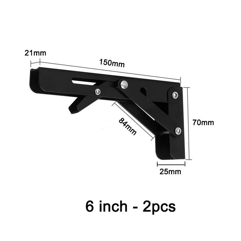 6-20Inch Folding Shelf Brackets with screws Adjustable Wall Shelves Triangle Folding Space Saving Folding Brackets 2pcs Black 2pcs