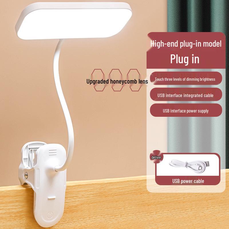 LED Desk Lamp with Flexible Hose and Clip, Dual Power Options for Student Reading