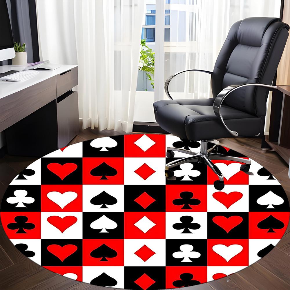 1pc Playing Cards Symbols Office Round Area Rug, Indoor Mat Suitable ForOffice, Under Office Chairs Bedroom Living Room Home Decor, Room Decot176