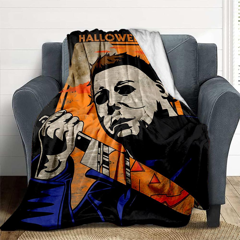 1PC Halloween Horror Outdoor Flannel Throw Blanket - HD Printed Lightweight Soft Warm All-Season Blanket for Sofa, Bed, Travel, Camping 061