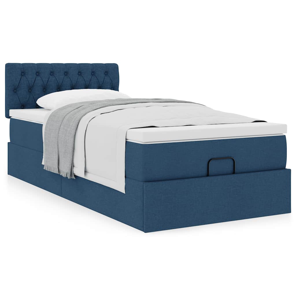 Ottoman Bed with Mattress Blue 90x190 Cm Fabric