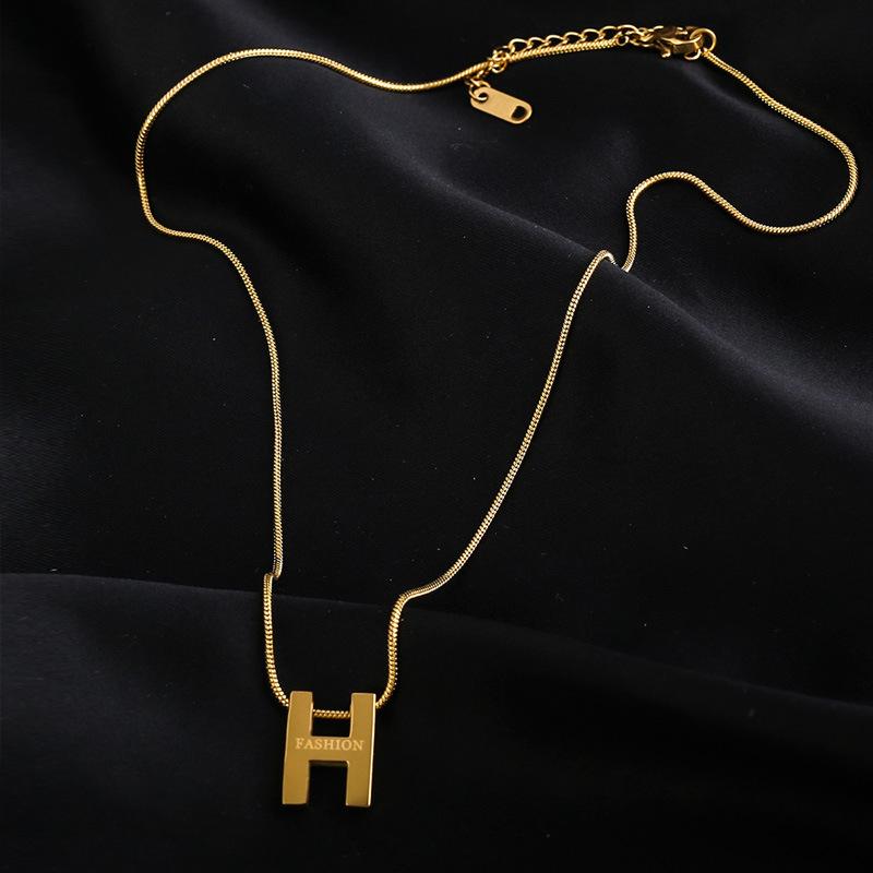 Women H Letter Titanium Steel Clavicle Sweater Necklace Fashion Daily Jewelry