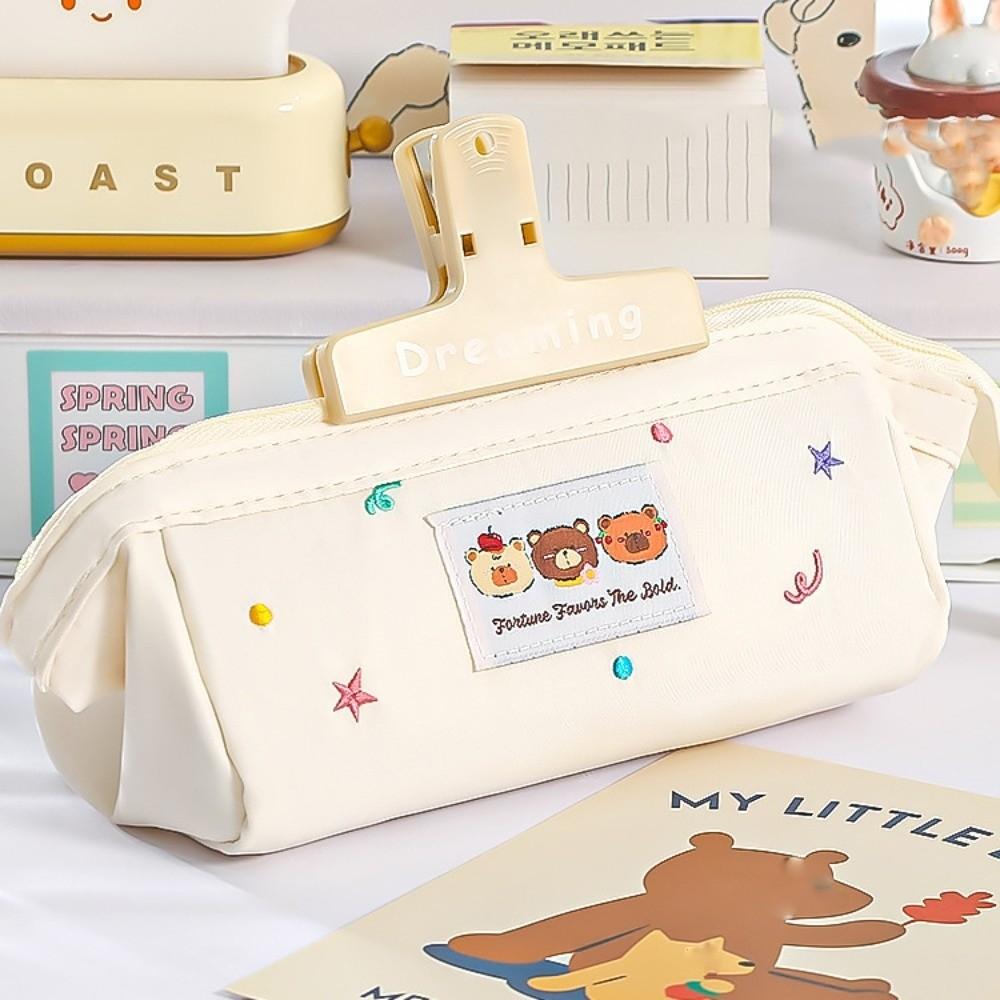 Large Capacity Kawaii Pencil Bag Bear Pattern Pen Pencil Case Ins Fashion Stationery Bag  School