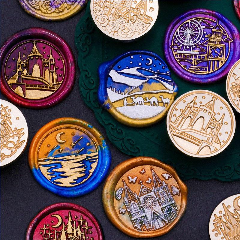 3D Embossed Sealing Wax Stamp Nordic Architecture Castle Church Series Sealing Wax Stamp Head Wedding Invitations Gif Envelopes