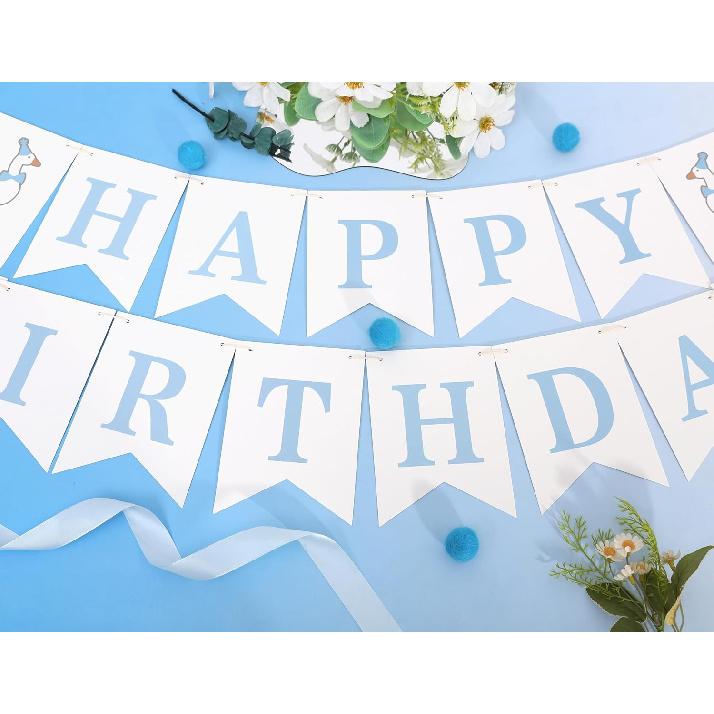 One Silly Goose Happy Birthday Banner - Blue One Silly Goose 1st Birthday Decorations,Baby Boy First Party Theme Decor,Baby Boy Birthday Banner