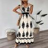 2025 European and American V-neck Waist-Cinching Summer Print Long Dress for Women