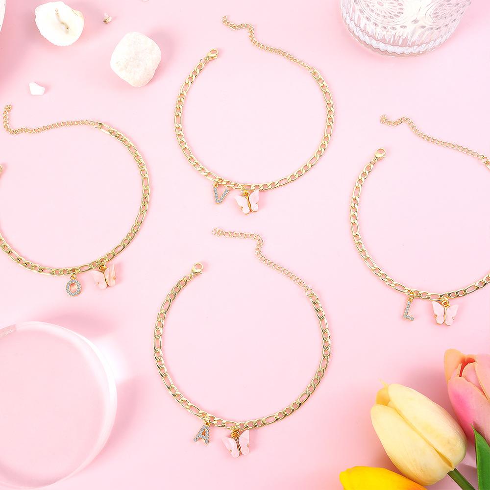 Stainless Steel Initial A-Z Letter Anklets For Women Girl Butterfly Trend Leg Chain Waterproof Jewelry Gift Party