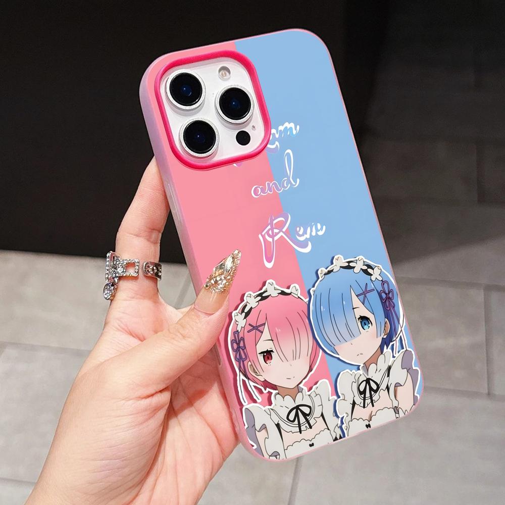 ReZero Rem Ram Jelly Double Layer Rose Red Mobile Phone Case for iPhone 17 16 15 14 13 12 11 Air Pro Max Plus Protective