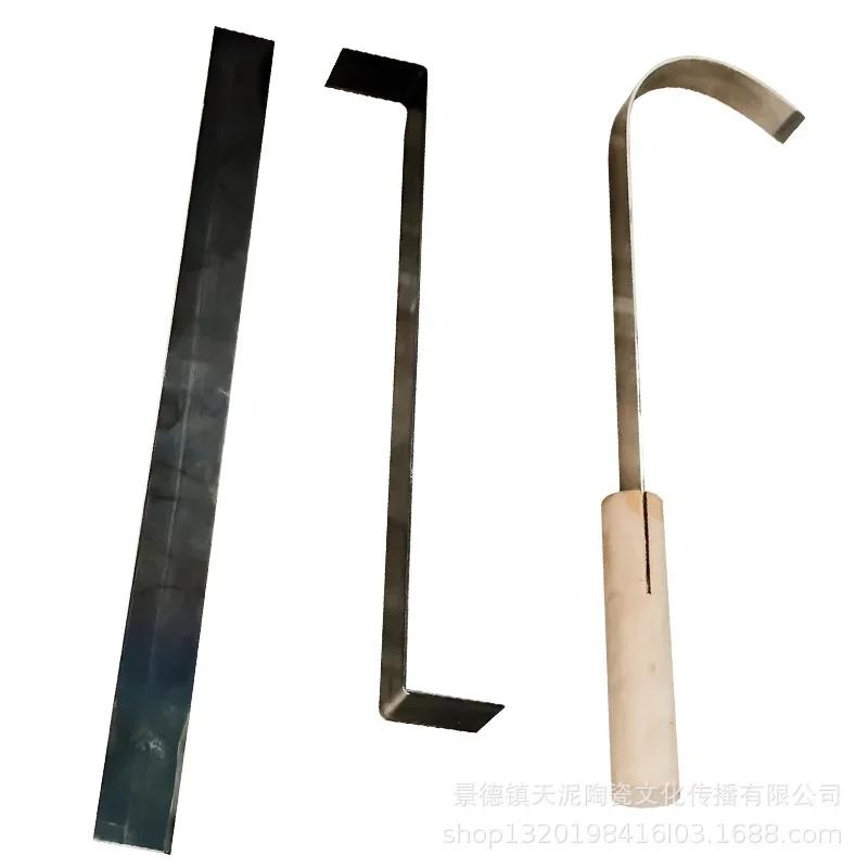 Edelstahl Keramik Trimmwerkzeug Gebogenes Skip-Messer Scharfe Klinge DIY Raues Holzgriff Textur Schnitzen Töpferton Werkzeuge