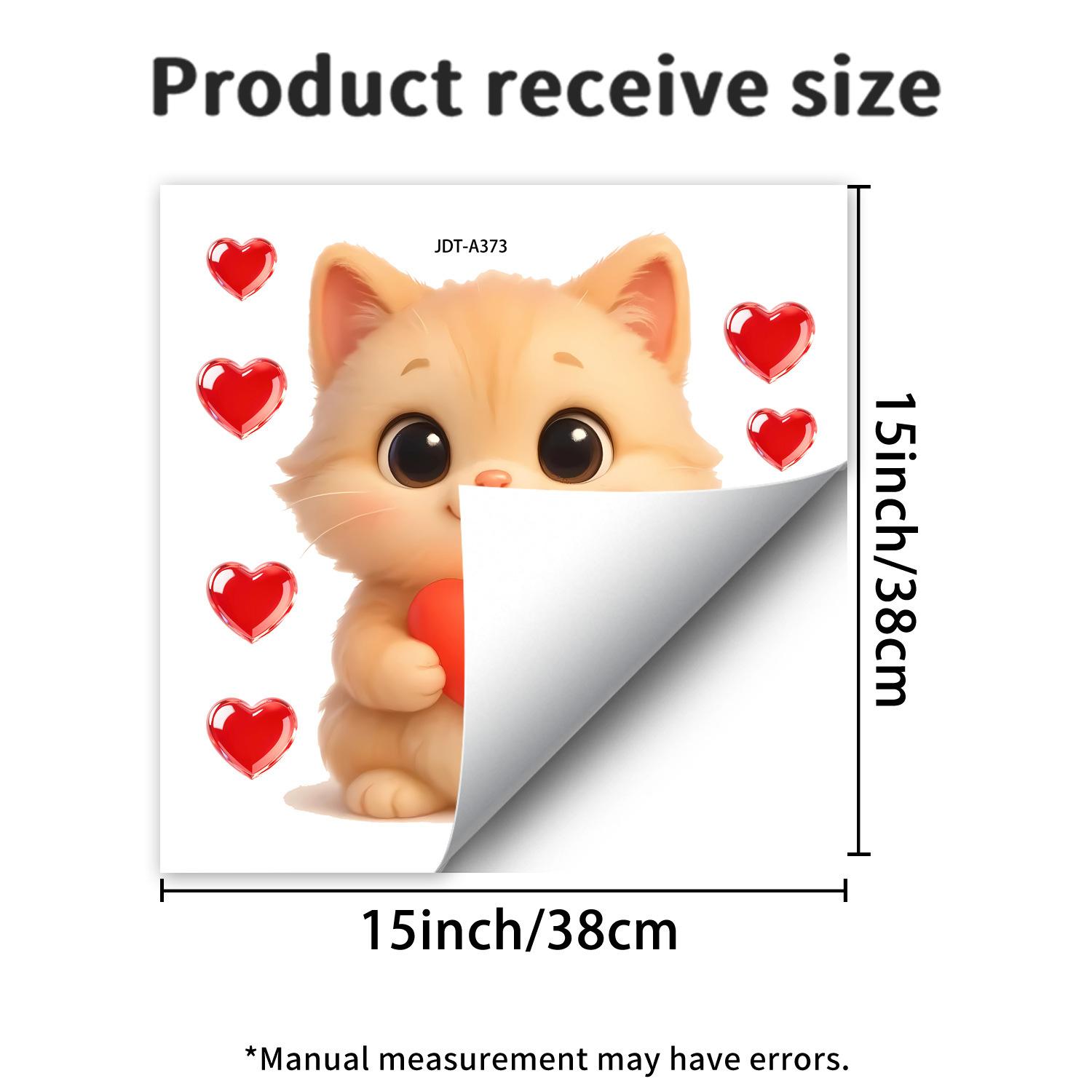 

День Святого Валентина Миле кошеня з серцями Статичні наклейки на вікно Без клею Знімні Декор для спальні, вітальні, кабінету, дому 38x38cm різнокольоровий