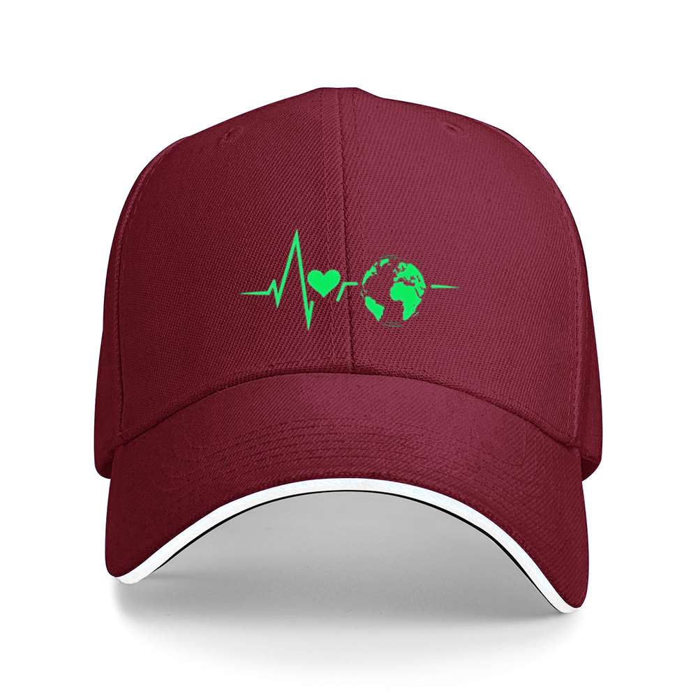 

Earth ECG Heartbeat Globe Print Baseball Cap Adjustable Polyester Outdoor Fitness Casual Hat Unisex One Size