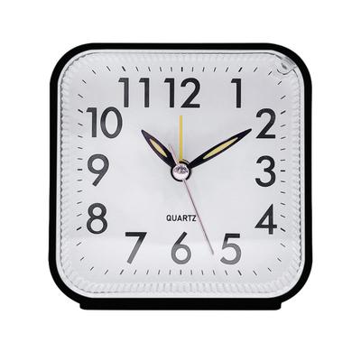 Fashion Square Analog Display Home Decor Bedroom Night Light Alarm Clock Daily Non Ticking Battery Operated Alarm Clock Small Night Lamp