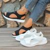 Damen Sandalen mit niedrigem Absatz, atmungsaktives Strickmaterial, Peep-Toe, zum Hineinschlüpfen, Freizeit, Sport-Stil, in großen Größen erhältlich.