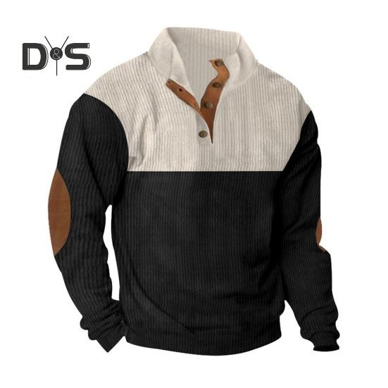 Осень-весна Мужская толстовка с воротником-стойкой на пуговицах — фото 12