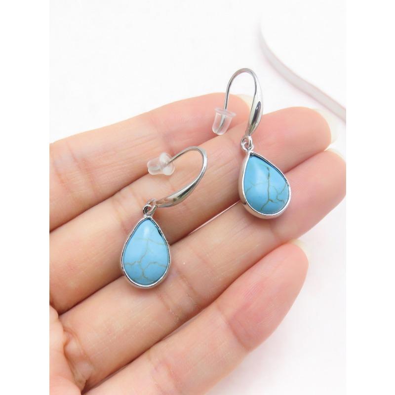 

Новые стильные серьги-подвески в виде бирюзовых капель воды в этническом стиле для женщин, серьги из натурального камня