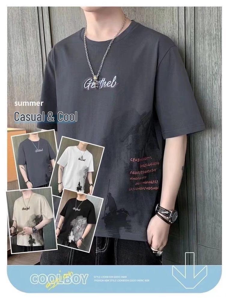 Men's 2024 Short Sleeve Loose Crew Neck T-shirt - Hong Kong Style Summer Trend