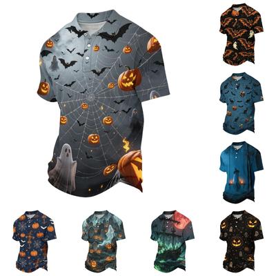 Men's Halloween Print Vintage Texture Short Sleeve T-Shirt, Loose Fit Breathable Summer Street Casual Everyday Top