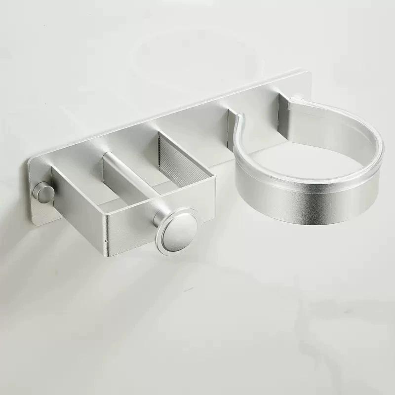 Punch-Free Hairdryer Storage Rack Wall Mounted Hair Dryer Holder Stand Shelf For Home Bathroom Dressing Room No Drill Organizer