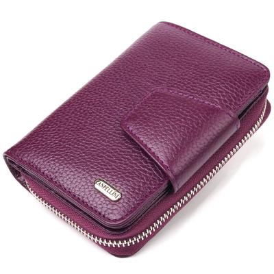 Praktyczny pionowy portfel damski z kieszonką na monety, zapinany na zamek wykonany ze skóry naturalnej Flotar CANPELLINI Wallet 21601 Fioletowy
