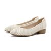[Cowhide] Simple Chinese style single shoe with hollowed out thick heel, comfortable casual women's leather shoes, elegant wedding shoes