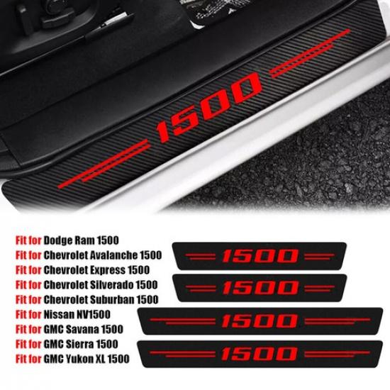For GMC Sierra 1500 Carbon Fiber Red Threshold Car Door Sill Cover Protect 4Pcs