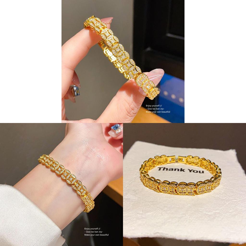 Geometrisches Kupfer-Zirkon-Armband mit elegantem Gold-Finish für Damen