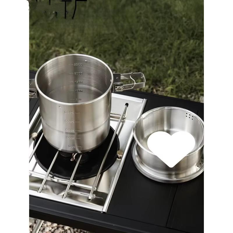 304 Stainless Steel Outdoor Camping Cookware Full Set - Portable 3L Hanging & Cooking Pots for Picnic Travel