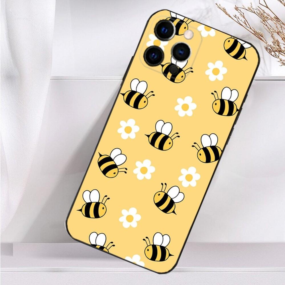 Cartoon Little Yellow Bees Phone Case For iPhone 16,15,14,13,12,11 Plus,Pro Max,XS,X,XR,SE,Mini,8,7 Soft Silicone Black Cover