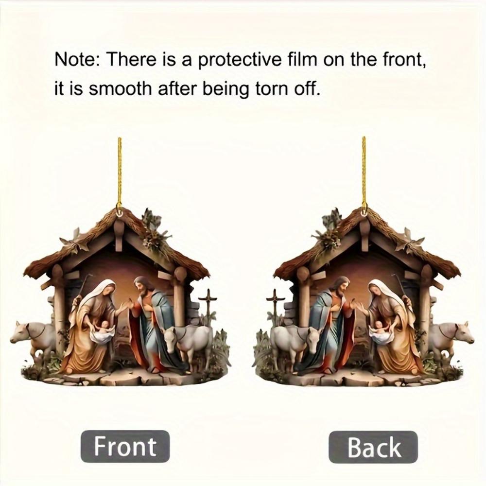 2D flache Acryl Krippe Dekoration ländliche Weihnachtshänge Dekoration Auto Rückspiegel Anhänger, Taschen- und Schlüsselanhänger Zubehör Geschenke