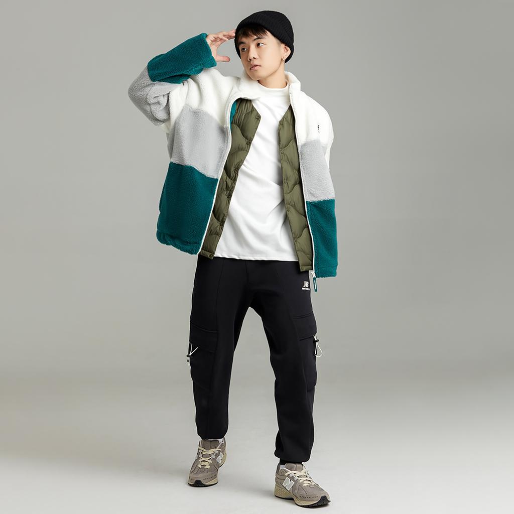 New Balance Plus Colorblock Patch Detail Zip Up Teddy Jacket Asia Sizing 'White Grey Green' Unisex 6DC44823-HT