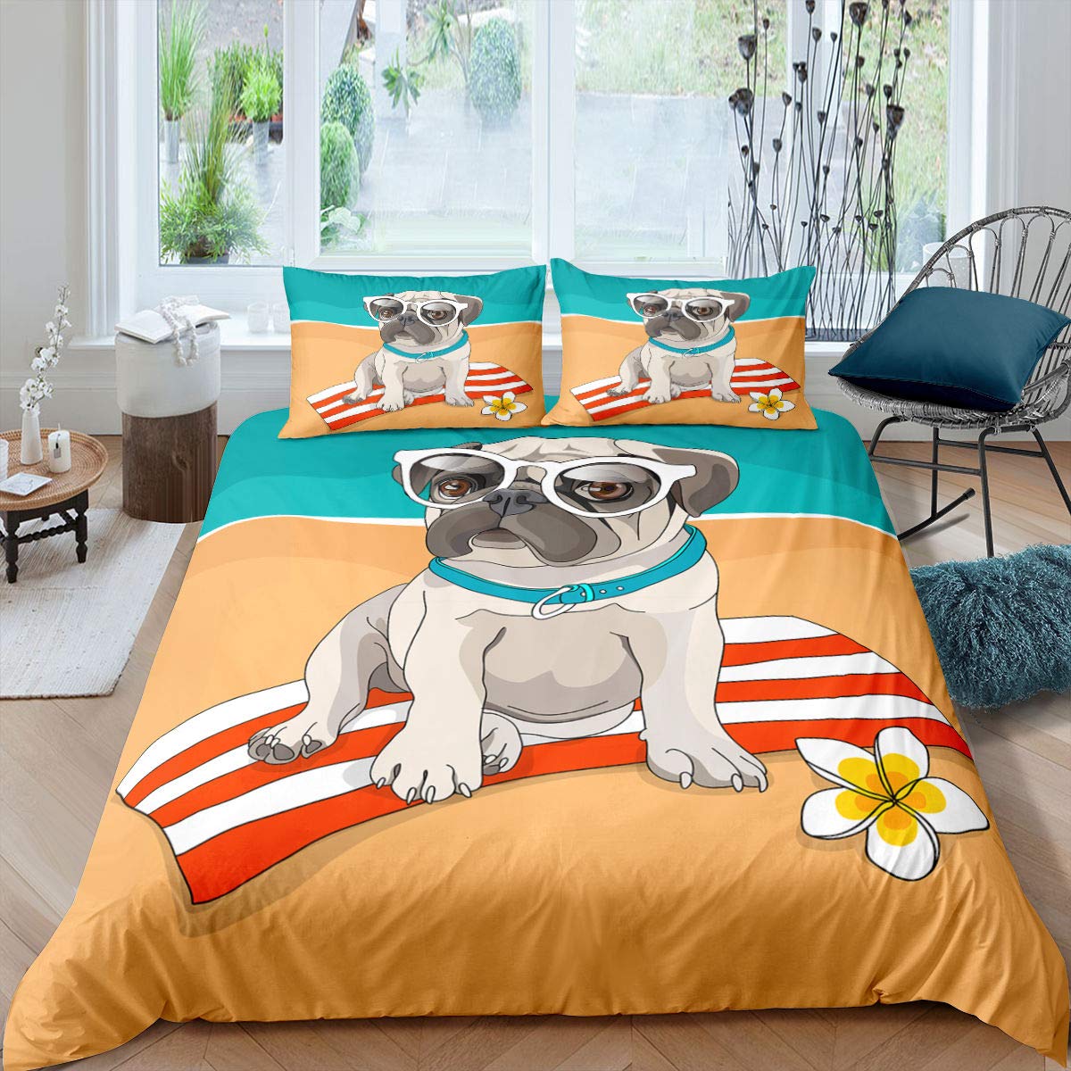 

Набір підодіяльників із зображенням мопса з мультфільмом. Набір постільної білизни на тему милого песика. М’яка ковдра для дітей. Постільна білизна з поліестеру. 70x133cm 2pcs