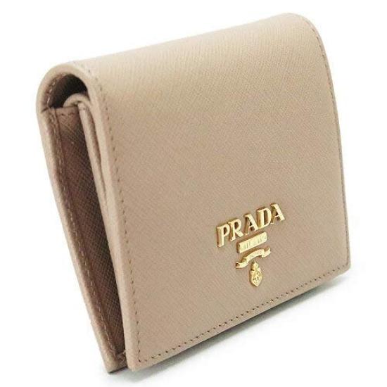 Folding Wallet Bifold Leather Cipria Beige 1MV204 QWA METAL CIPRIA [Prada] Women's F00236/SAFFIANO [Item]