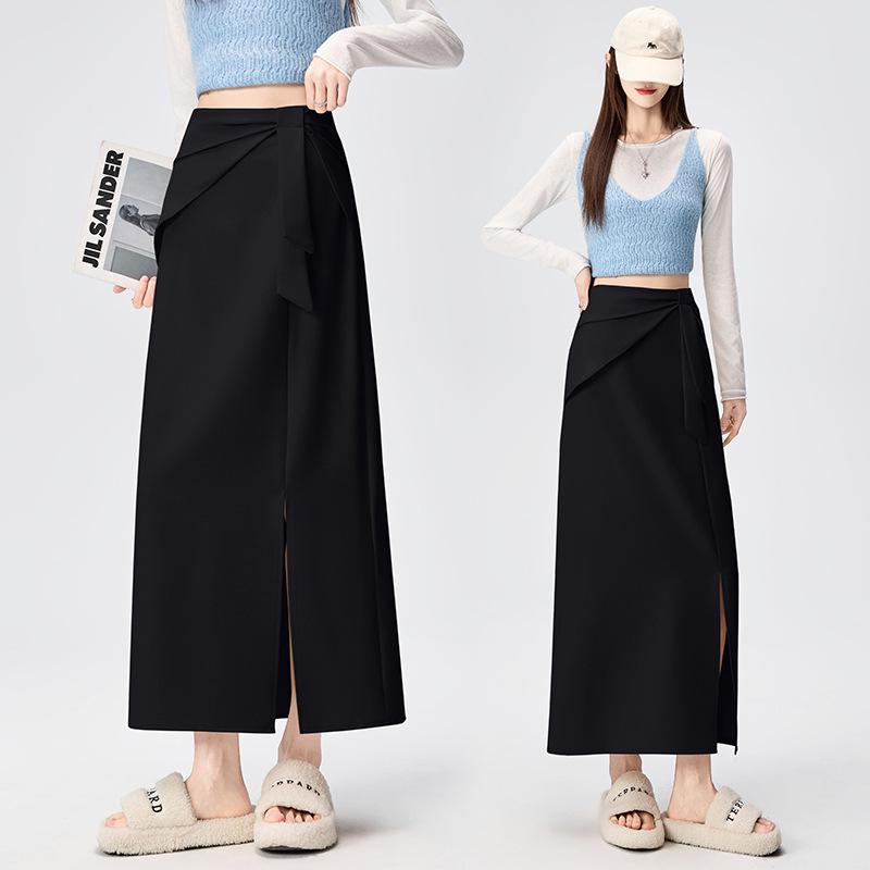 Spring Slimming A-line Slit Skirt: Women's High Waist Hip-hugging Style