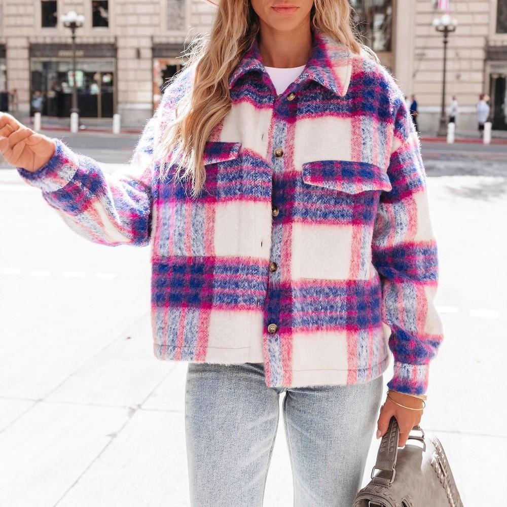 New Autumn and Winter Women's Checked Short Woolen Thick Coat