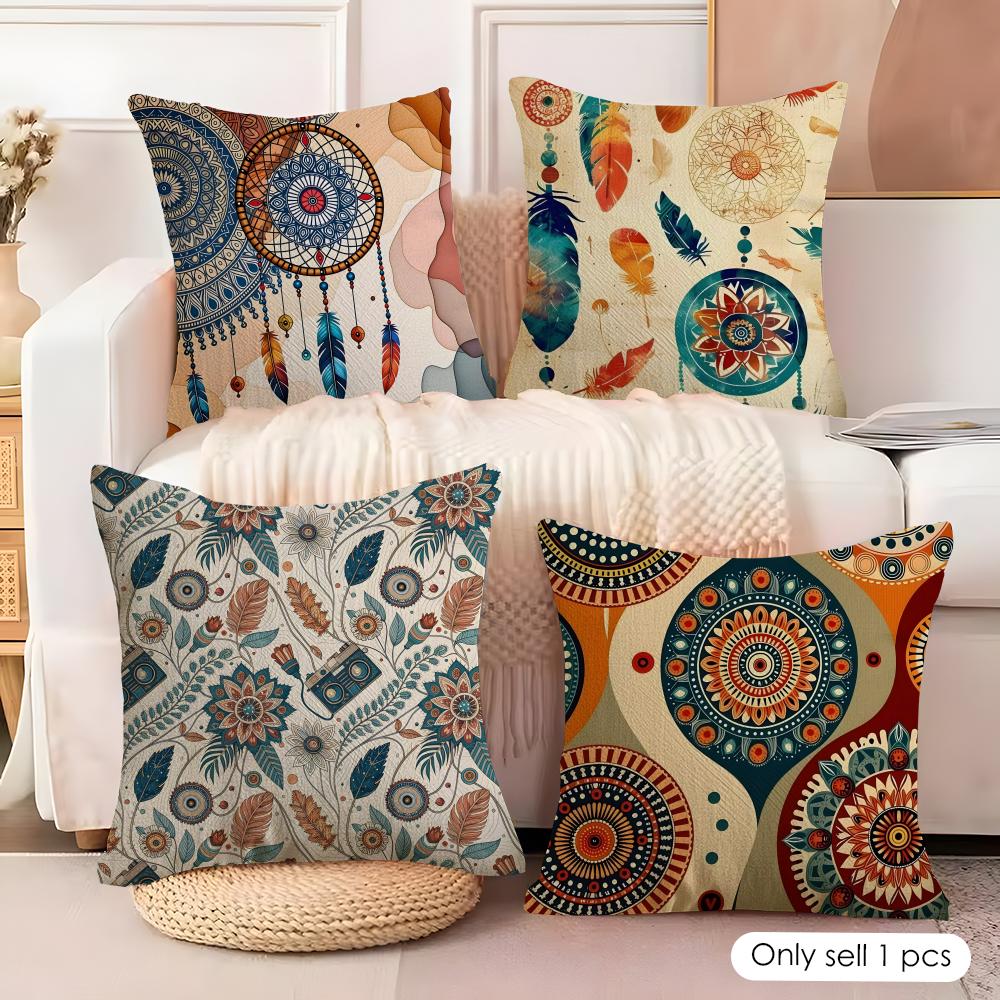 Bohemian Style Cushion Cover Natural Linen Organic Fabric DoubleSided Printing Couch Pillow Covers Home Decor Gift