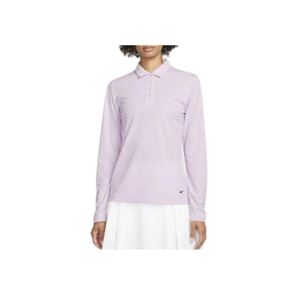 Nike Solid Color Logo Print Half Button Pullover Long Sleeve Polo Shirt Women Tops Pink Purple DH2317-530