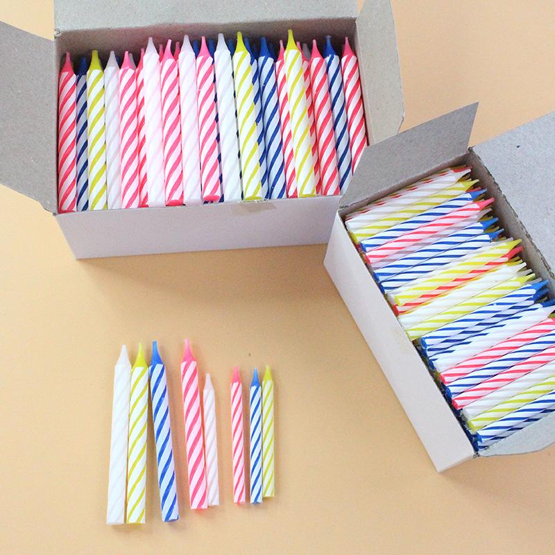 Colorful Threaded Small Candles 288 Pieces In Paper Box Mixed Color Striped Party Decoration Cake Candles Without Bottom Tray