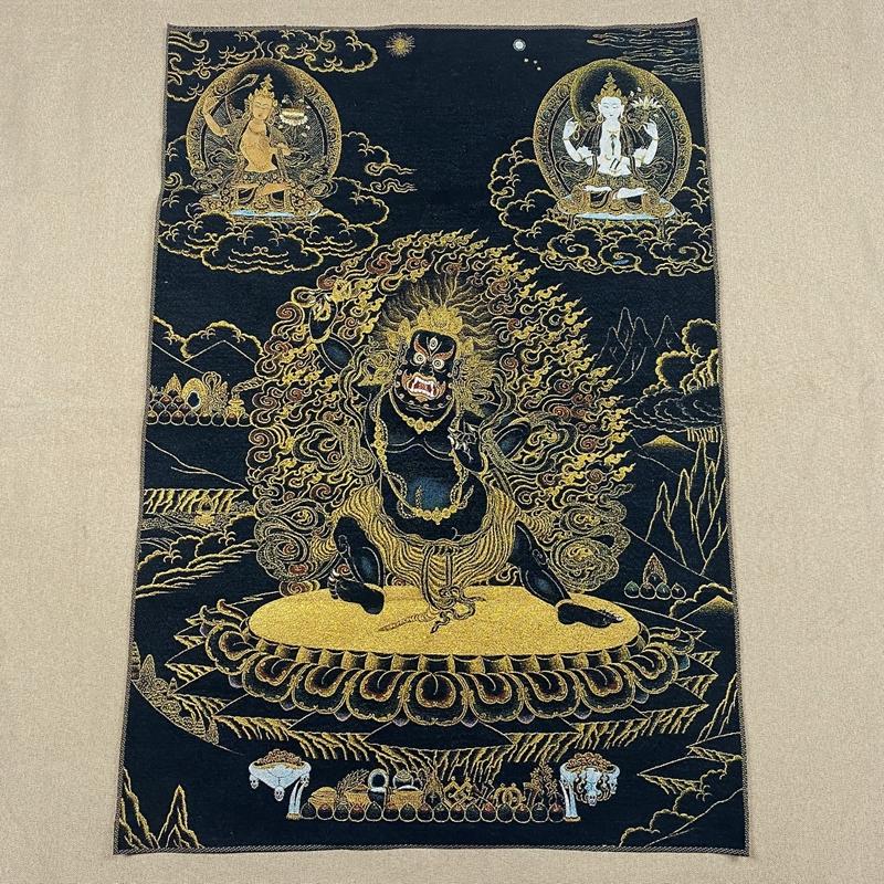 

35 Thangka Embroidery Tibetan Buddhism silk Embroidery six arm Mahakala Vajra Buddha Thangka hanging screen Town house 90x60CM