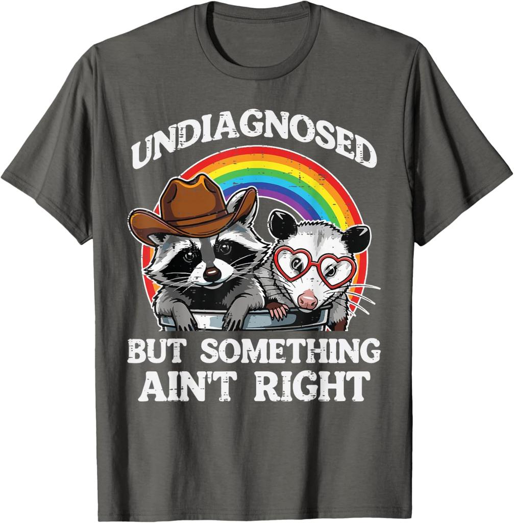 Undiagnostiziert, aber irgendetwas stimmt nicht Waschbär Opossum Grafik T-Shirt Lässiges Baumwoll-T-Shirt für Männer Frauen