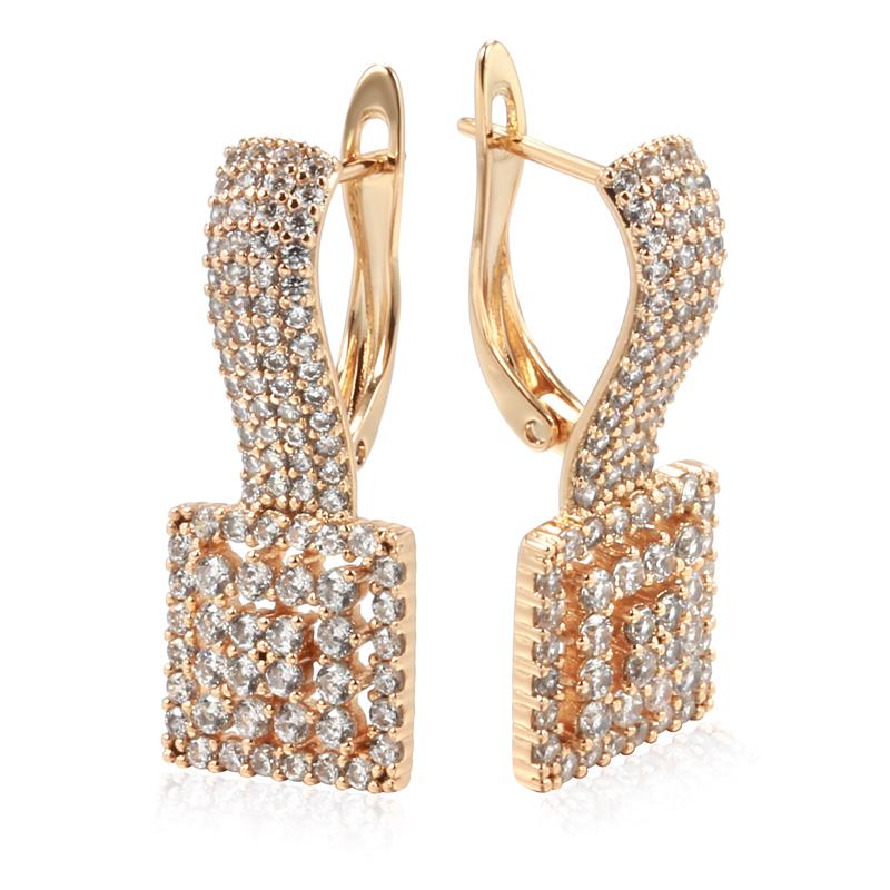 Kienl Full Natural Zircon Daily Party Big Earring For Women Rose Gold Color Square Ethnic Bride Vintage Wedding Jewelry