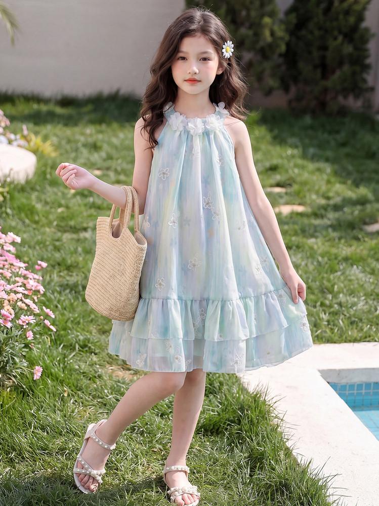Girl's Sweet Hanging Neck Flower Dress