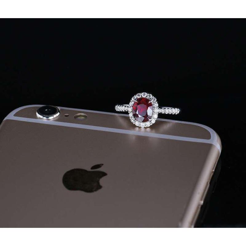 Women's Colored Ruby Ring, Artificial Red Corundum Tourmaline Color Ring with Diamond Inlaid Gold Jewelry