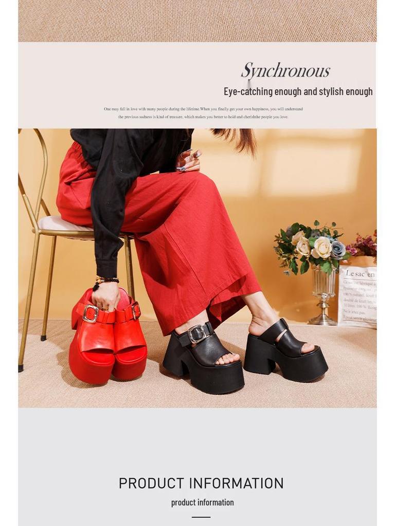 Zapatillas de Verano de Plataforma de Piel de Vacuno de Alta Gama para Mujer