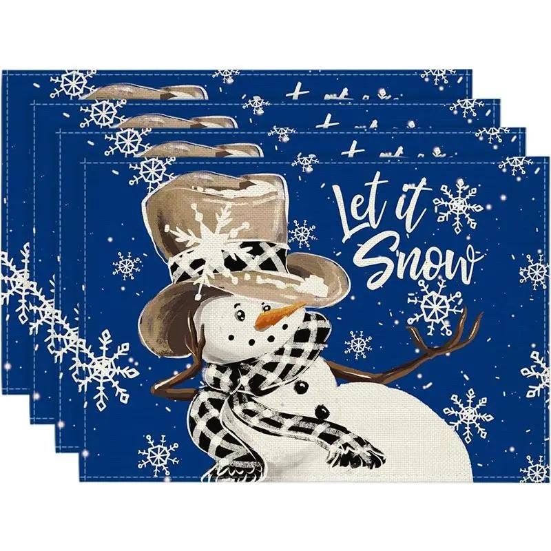 

1PC Snowman Snowflakes Let It Snow Winter Placemats Seasonal Christmas Table Mats for Party Kitchen Dining Decoration 1PC 30x45CM