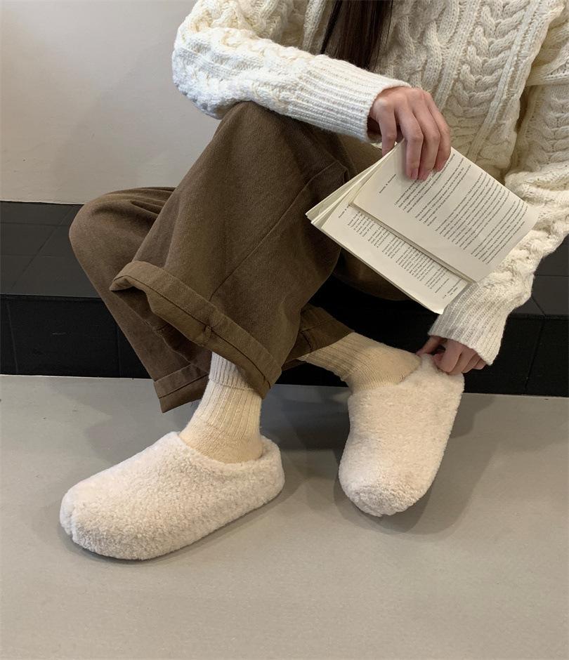 

2025 new leopard print retro bag head thick bottom fluffy slippers women s autumn and winter design sense outer wear home soft bottom cotton mop 39 абрикосовий