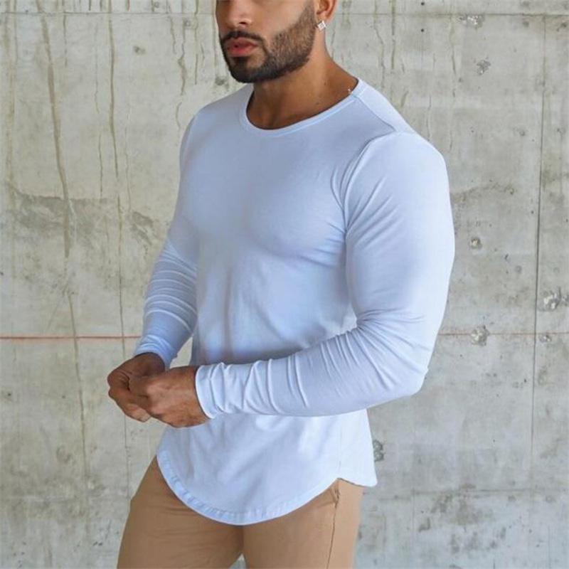 Muscleguys Running T-shirts Mens Autunm Cotton Long Sleeve Gym Clothing Sports Slim Fit T Shirts Spring Bodybuilding Shirts Fitness Tees