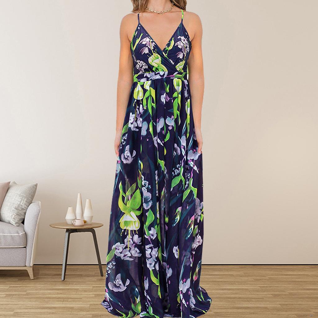 Boho Maxi Dresses for Women V Neck Sleeveless Casual Dresses for Women Floral Print Sundresses for Women Summer Dresses for Women